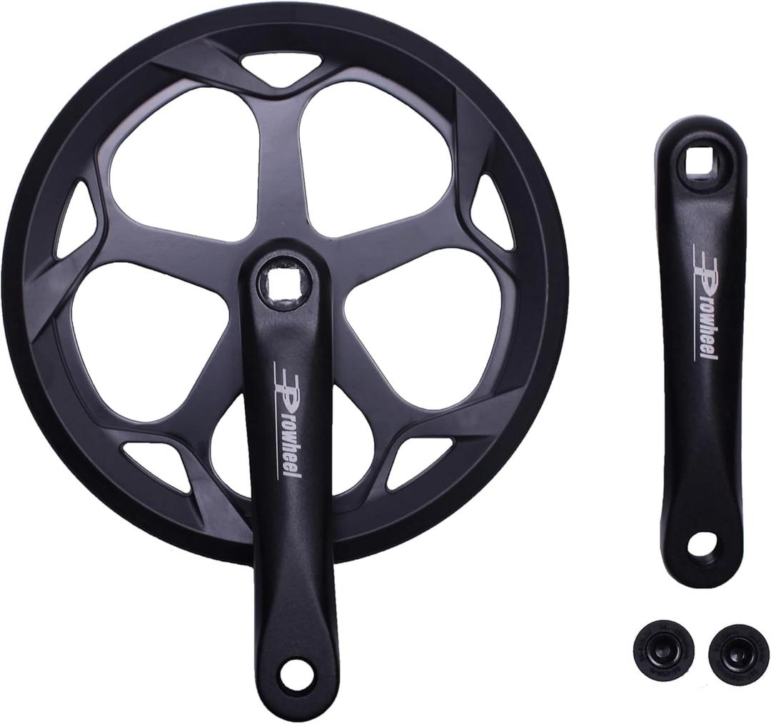 PROWHEEL 152MM/160MM/165MM/170MM/175MM Bike Crankset,46T/48T/52T Steel Chainring Bike Crank Arm Set,Double ChainWheel and Replacement Chain Guard,Compatible with City Bike,MTB,Electric Bicycle,Cargo