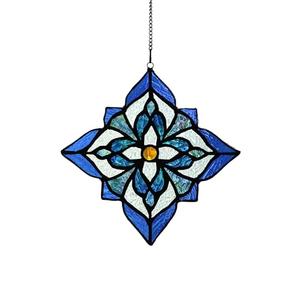 Stained Glass Window Hangings, Tiffany Style Window Panel Suncatchers Blue Art Flower