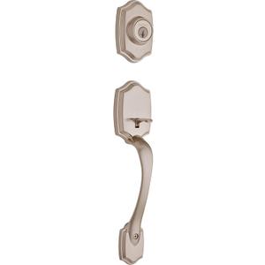 Kwikset Belleview Front Door Lock Handle and Deadbolt Set, Entry Handleset Exterior Only, Satin Nickel, Pick Resistant SmartKey Rekey Deadbolt Security, Interior Sold Separately