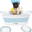 Collapsible Dog Bath Tub for Small Dogs & Cats, Portable Puppy Bath Tub with Water Drain Plug, Space Saving Foldable Pet Bathtub for Indoor & Outdoor Use, Blue
