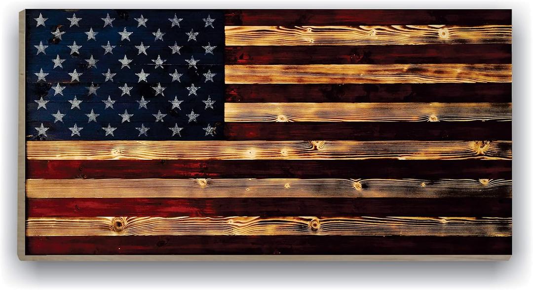 CornholeGamesUSA Premium Wood Wall Art Decor - PATRIOTIC Flag - 24x48, All-Weather Rustic American Flag Ready to Hang Indoor Outdoor Wall Art