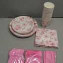 APOWBLS Cherry Blossom Flowers Party Decorations Tableware, Cherry Blossom Party Supplies For Birthday, Baby, Bridal Shower, Plate, Cup, Napkin, Cutlery, Spring Floral Table Decorations, Serves 24