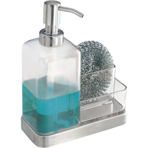 iDesign 67080 Forma Plastic Soap Pump with Caddy, Dispenser with Storage Compartment for Bathroom, Kitchen Countertops, Sinks, Set of 1, Stainless