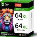 64XL Ink Cartridge Black/Color Combo Pack Replacement for HP Ink 64 XL for Envy Inspire 7900e 7255e 7955e 7958e 7200e Photo 6200 7855 7858 7800 7100 7155 7120 6252 6255 7158 7164 Tango Series Printer