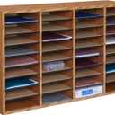 Safco Literature Organizer, 36 Compartments, Office and Classroom Mailbox with Adjustable Shelves, Wood Paper and Mail Sorter, Medium Oak (Light Brown)