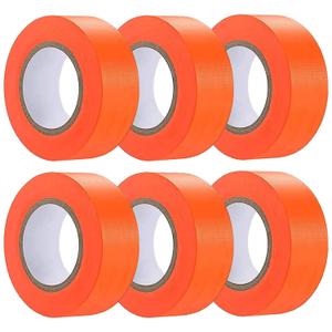 Hubaow 6 Pack Orange Flagging Tape, Non-Adhesive Plastic Ribbon Neon Marking Roll,1inch*600ft, Marking Tape for Tree Marking, Hunting, Boundaries Hazardous Areas,Trail Marking, Workplace Use