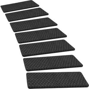 PURE ERA Bullnose Carpet Stair Treads Tape Free Non-Slip Indoor Stair Protectors Pet Friendly Stair Treads for Wooden Steps 9.5" x 30"(14 Pieces,Black Mini-Diamond Trellis), 14 Pieces with Bullnose
