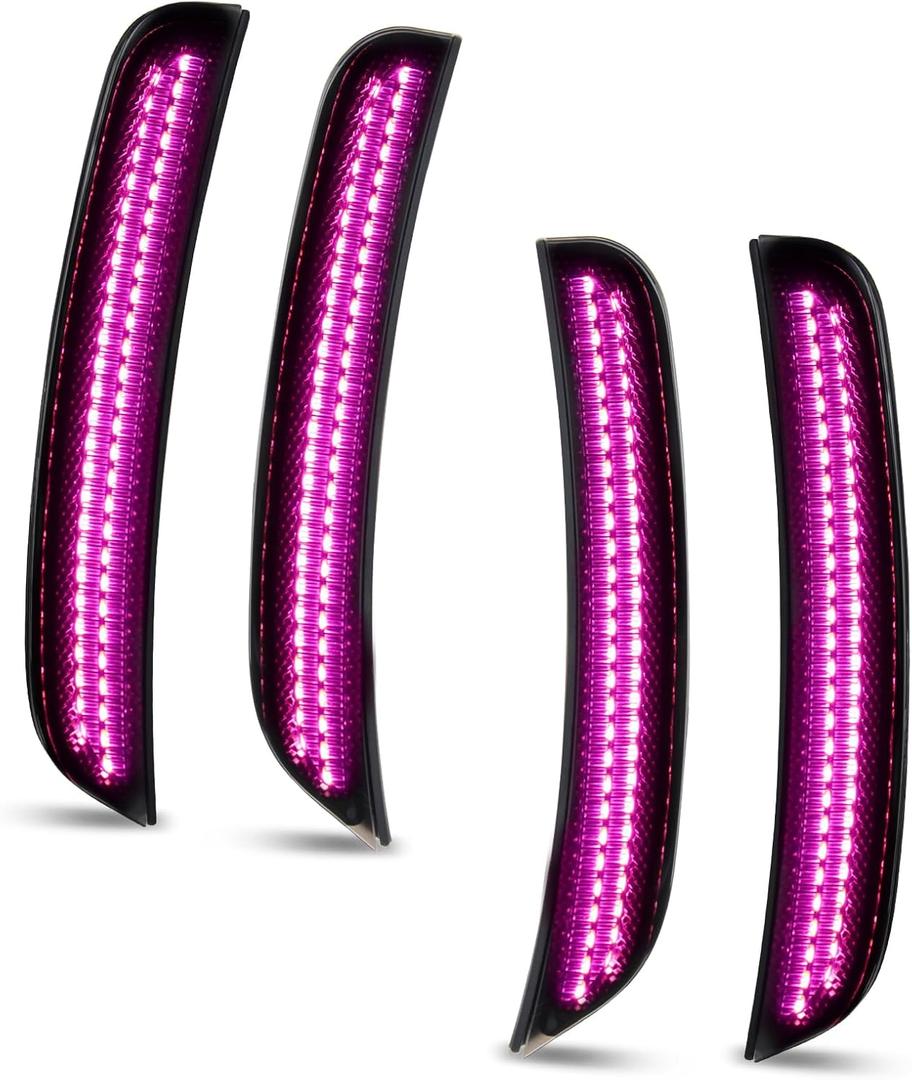 Bestview LED Side Marker Lights for Dodge Charger 2015-2023, Smoked Lens Front&Rear Bumper Turn Signal Lamp Assembly Kit accessories,Pack of 4(Pink Purple)