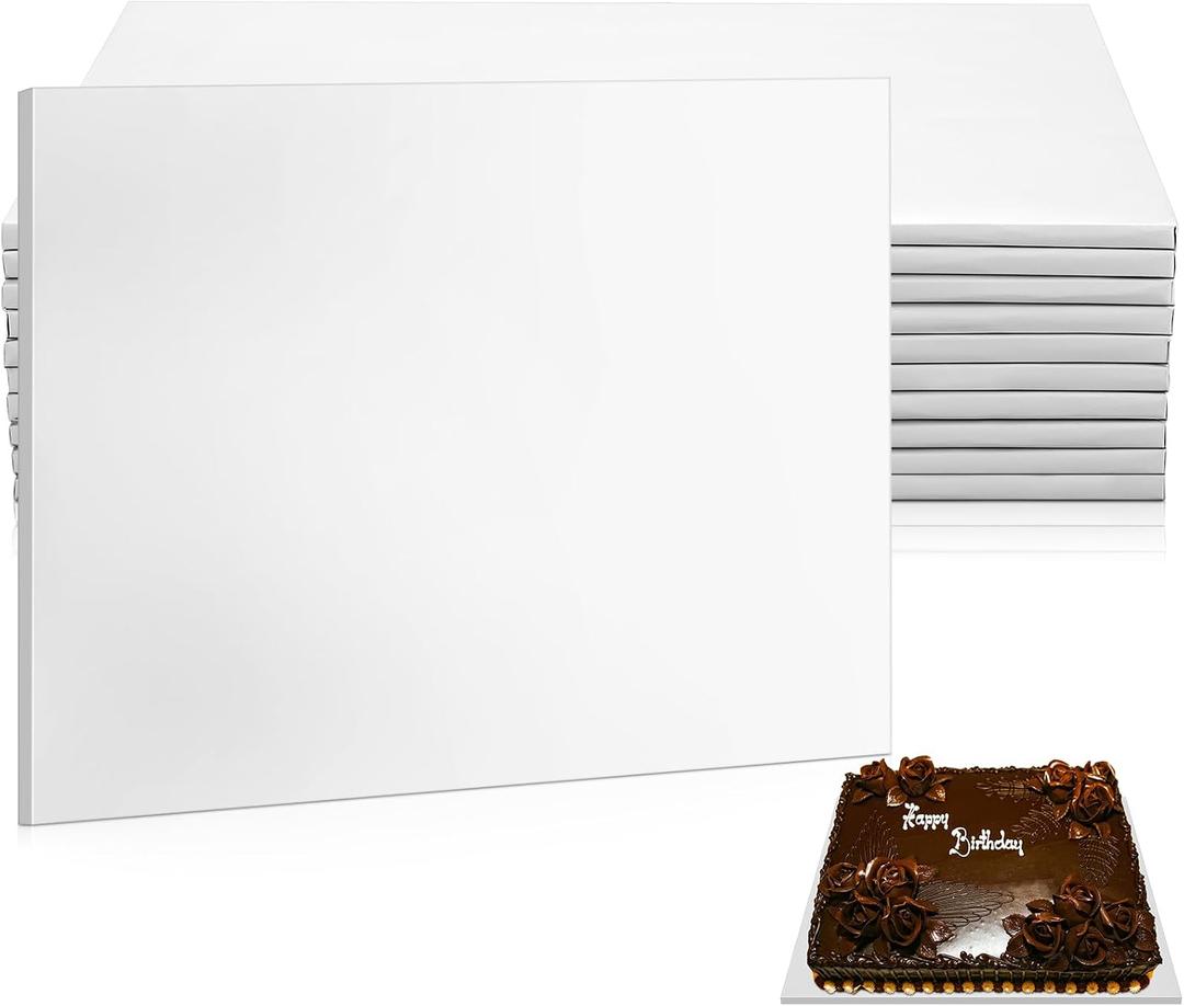 Affrolling 10 Pack 18.5 x 26 Inch Full Sheet Rectangle Cake Drum Board 1/2 Inch Thick Rectangular Cake Board Greaseproof Foil Corrugated Base for Desserts Display, White