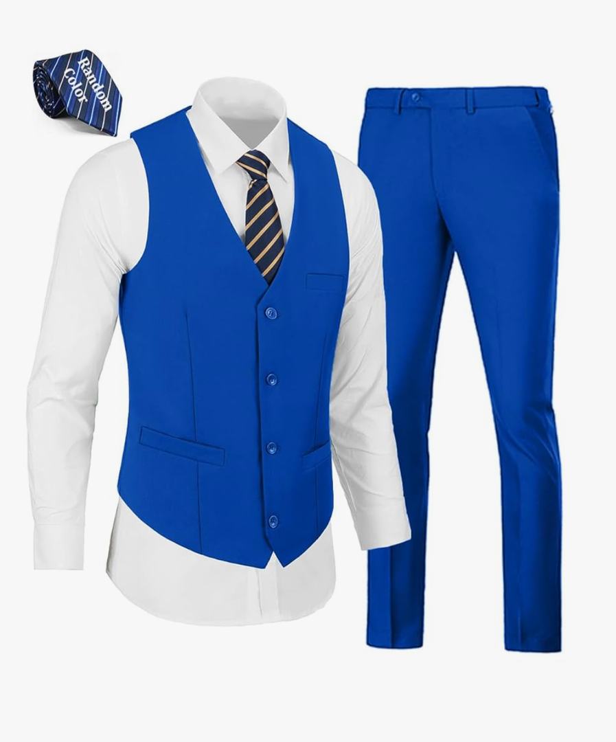 WOMS Mens 2 Pieces Suits Vest Pants Set Slim Fit Wedding Groomsmen Suit for Men Formal, 16 y