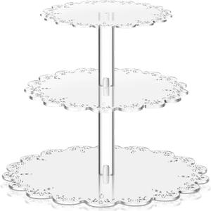 Nuenen 3 Tier Acrylic Cupcake Stand Clear Round Dessert Tower for 24 Mini Cupcakes Transparent Display Dessert Holder for Wedding Baby Shower Birthday Tea Party Supplies