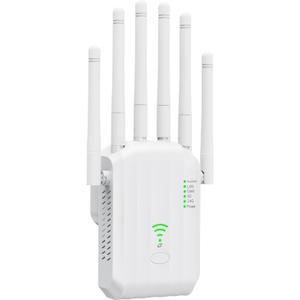 WiFi 6 Extender, AX1900 Dual Band WiFi Booster with 6 High-Gain Antennas, Covers Up to 12000 Sq.Ft for 105+ Devices. Features Gigabit Ethernet Port & Easy Setup for Seamless Whole Home Mesh WiFi