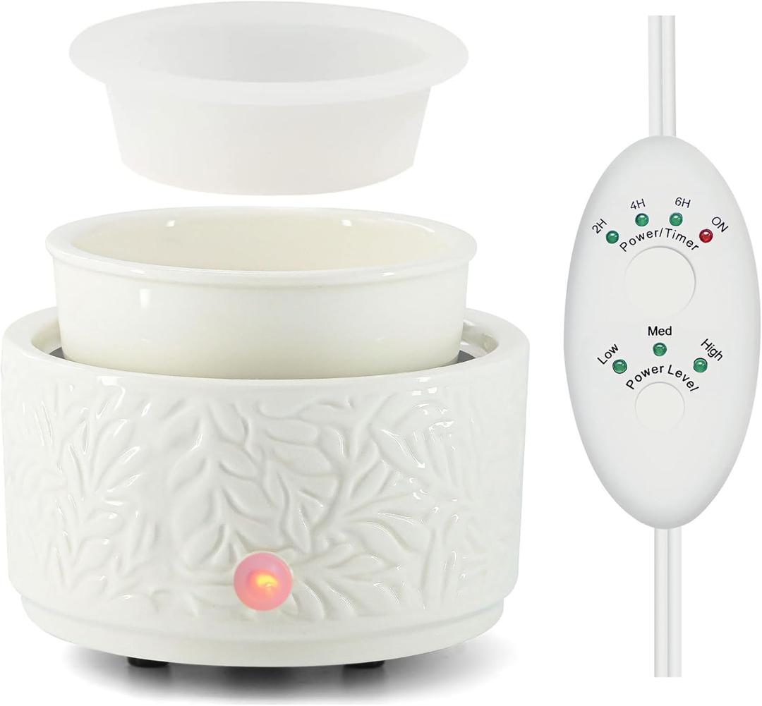 Wax Melt Warmer with Timer & Silicone Wax Warmer Liner,3-in-1 Electric Candle Wax Warmer,Cute Wax Melter for Scented,Ceramic Wax Burner Fragrance Warmers,Auto Shut Off & Adjust Fragrance Intensity