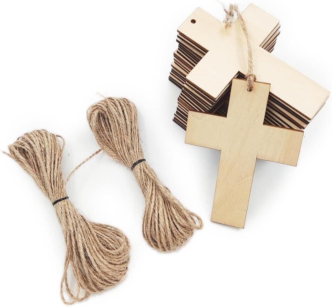 24 PCS Linden Wood Crosses Measuring 2.8 X 3.9 X 1/8 Inches are Perfect for DIY Crafts Easter Church Events and Hanging Decorations