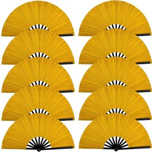10 PCS Boots on The Ground Fan, Clap Fans for Line Dancing, 13" Glitter Large Rave Fans,Folding Clack Handheld Foldable Hand Fan for Dance, EDM Music Festivals & Parties(Golden)