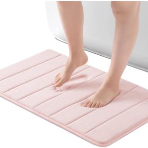 ROSMARUS Memory Foam Bath Mat, 20' x 32', Water Absorbent Shower Mat with Thick PVC Backing, Ultra Soft Bath Rugs for Tub & Floor, Pink