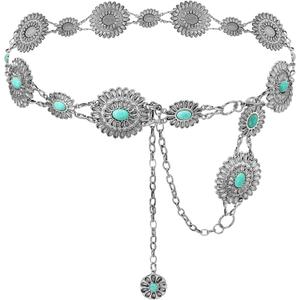 Women's Concho Chain Belt Western Cowgirl Metal Waist Chain Belt for Dress (S: 41.3 in/105 cm)