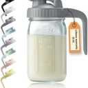 Glass Pitcher with Lid & V-shaped Pour Spout - 1 Quart Breastmilk Pitcher Double Leak Proof, Creamer Container for Sun Tea, Juice, Cold Brew Coffee, Breastmilk Storage Container