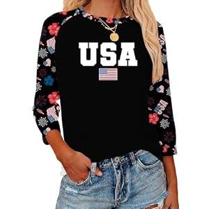 American Flag Shirts for Women Patriotic Tshirts 4th of July Shirt Girls USA Outfits Stars Stripes Tee Tops, Large