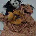 3.75 Ft Halloween Decorations Animatronics Hanging Swinging Girl with Creepy Sound/Light Up Eyes/Scary Expression, Creepy Doll Hanging Ghosts Haunted House Holiday Decor Prop for Indoor Outdoor (Red Floral skirt)