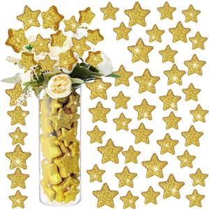 60 Pcs Glitter Foam Star Vase Fillers Table Decor Floating Glitter Foam Filler Ornaments Candle Centerpieces for Wedding Christmas Table Scatter, 3 Size(Classic,Gold)