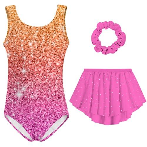 Idgreatim Gymnastics Leotards for Girls 4T 5T Sparkly Gray Pink Ballet Leotard with Removable Skirt Athletic Tumbling Class Practice Gymnastic Outfits. Size 5Y