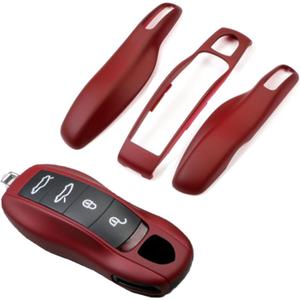 Key Fob Cover Compatible with Porsche Key Shell Key Fob Shell Replacement for Porsche Cayenne Panamera 911 718 Macan Boxster Cayman (red)