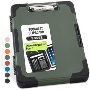 Sooez Toughest Clipboard with Storage, Internal Pen Pouch Included, Letter/ A4 Size, Shockproof Heavy Duty Plastic Clip Boards 8.5x11, High Capacity Clipboards Box Case for Contractor Trucker Driver (Gray Green With Black Corner)