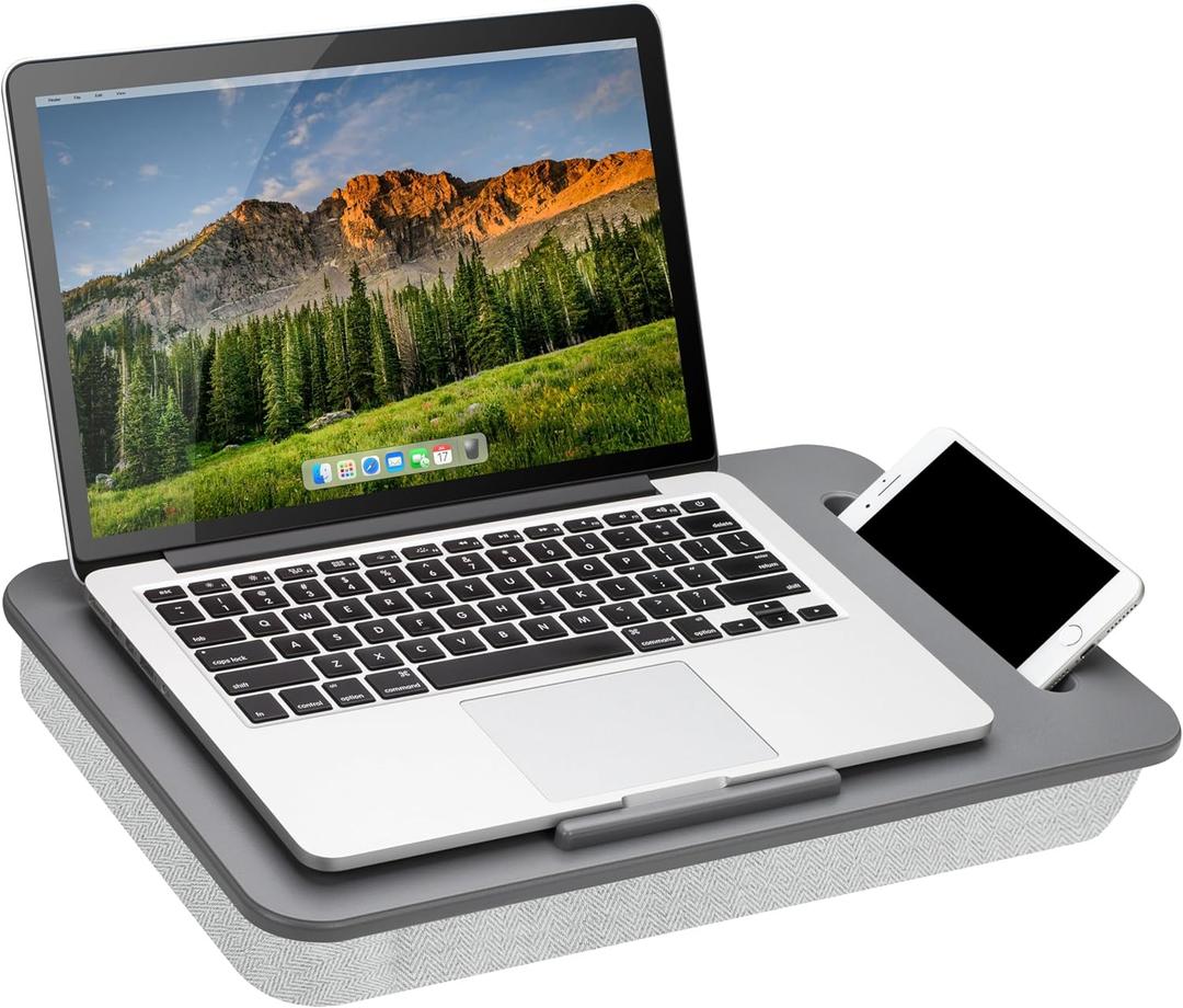 LAPGEAR Sidekick Lap Desk with Device Ledge and Phone Holder - Gray - Fits up to 15.6 Inch Laptops - Style No. 44215
