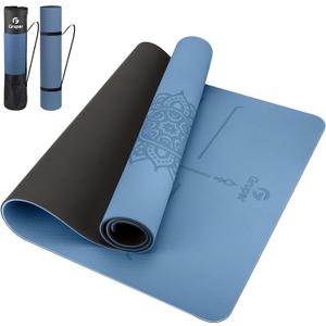 Gruper Yoga Mat Non Slip TPE Extra Wide Yoga Mat with Alignment Mark, 72"L x 32"W x 0.32"/0.24"Th (183cm x 80cm x 8mm/6mm), Anti-Tear Exercise Mat with Carrying Strap and Bag, Workout Mats for Yoga, Pilates
