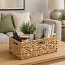 Jumbo Wicker Basket, Rectangular Wicker Baskets for Storage, Water Hyacinth Extra Large Storage Baskets, Shelf Basket with Built-in Handles-1 Pack
