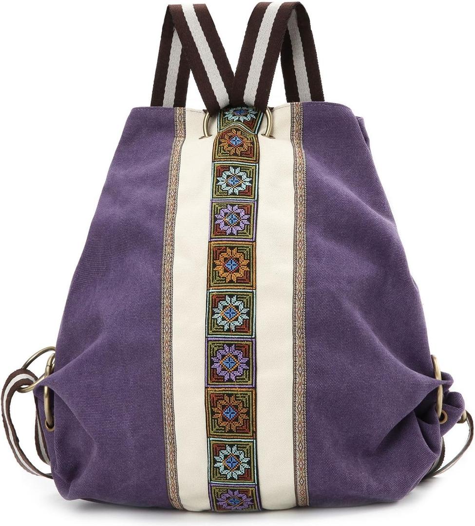 Goodhan Women Canvas Backpack Daypack Casual Shoulder Bag, Vintage Heavy-duty Anti-theft Travel Backpack (Violet), Heigh:14.5"