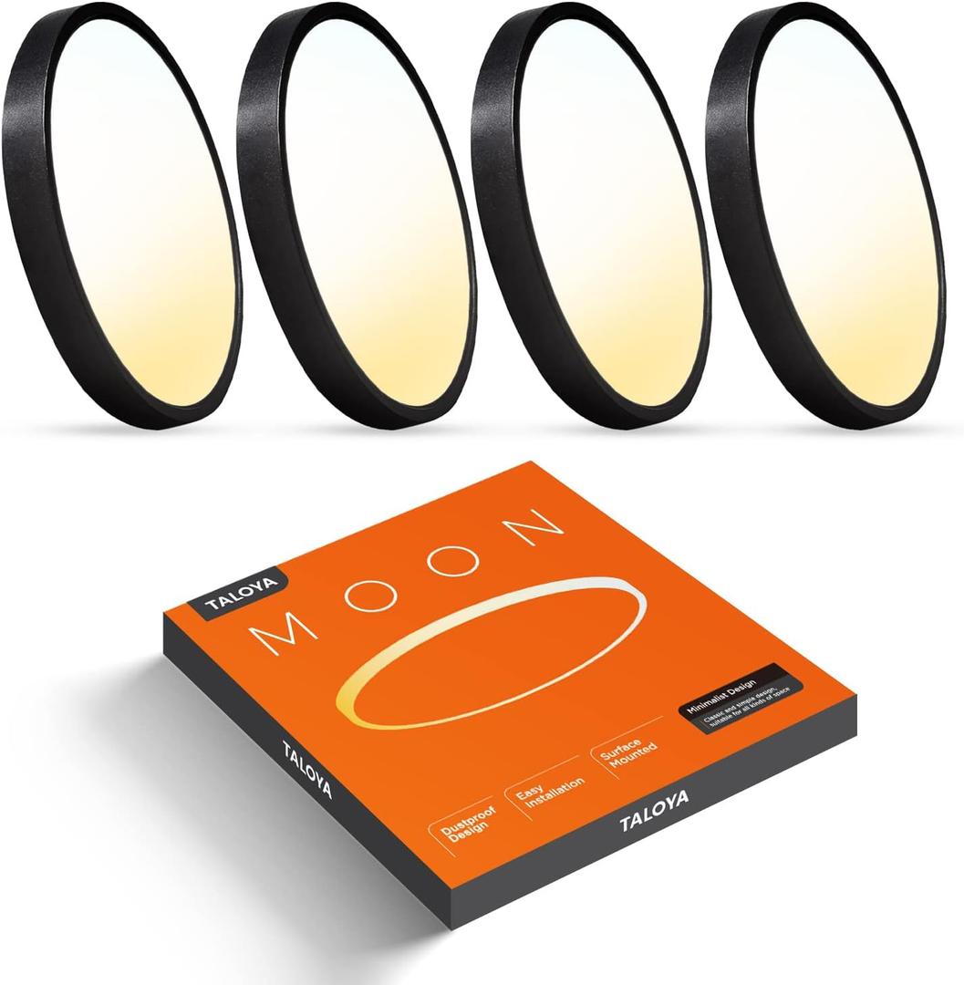 TALOYA Dimmable Led Ceiling Light 4 Pack, 3000/3500/4000/5000/6500K Selectable 12 Inch Black Flush Mount Light Fixtures