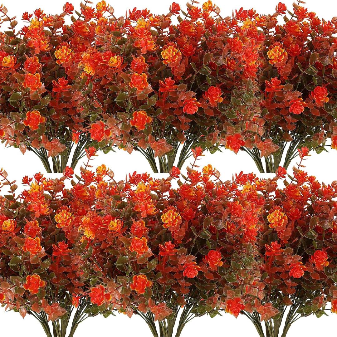 Hoteam 36 Bundles Artificial Fall Flowers for Outdoor Fake Autumn Flower Plants Boxwood Faux Plastic Shrubs Plants for Patio Porch Garden Hanging Vase Pots Home Decor (Bright Style)
