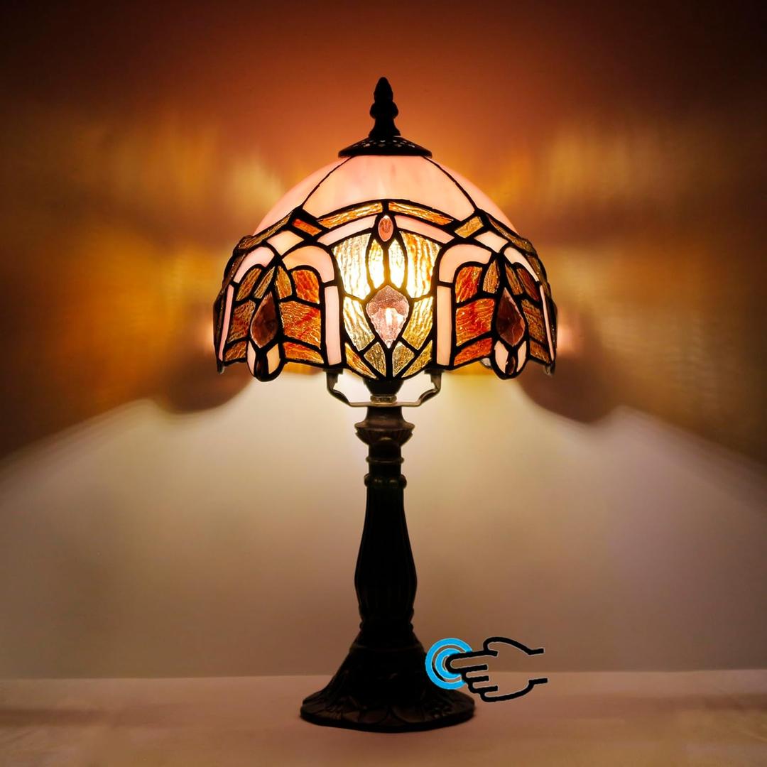 LJuicwe Tiffany Lamp Touch Control Table Lamp Pink Jewelry Stained Glass Desk Lamp 8X8X14.5 Inches Reading Light