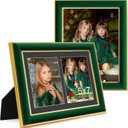 8.5x11 Velvet Picture Frame with 2 Openings 5x7 Pictures, HD Real Glass Green Velvet Photo Frame with Black White Border Mat, Gold Border Horizontal & Vertical Display for Tabletop or Wall Decor (2 Pack)