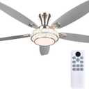 Ceiling Fans with Lights-Crystal Ceiling Fan,52" Low Profile Ceiling Fan and Remote Control, Flush Mount, Reversible, 3CCT, Dimmable, Noiseless, Brushed Nickel for Bedroom