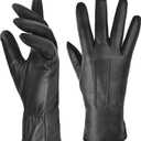 Harssidanzar Womens Winter Warm Cashmere Lining Touchscreen Texting Warm Driving Lambskin Leather Gloves GL017 (Medium, Black)