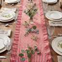 HunnmingRe 1 Pcs Red Plaid Gingham Ruffle Table Runner 118 x 13.8'' Farmhouse Table Runner 100% Cotton Scalloped Long Dresser Scarves for Mothers Day, Dining Room, Wedding, Kitchen Rustic Home Decor