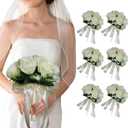 Wedding Bouquets for Bridesmaid Set of 6, Small White Artificial Flower Bouquet for Decoration, Church, Party