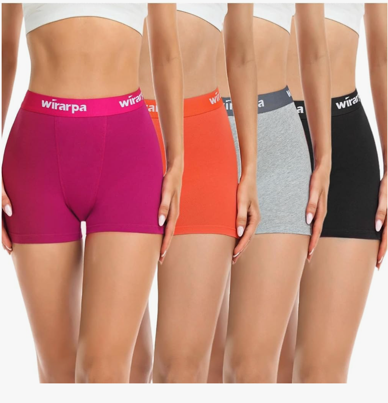 wirarpa Women's Cotton Boxer Briefs Underwear Boy Shorts 3" Inseam 4 Pack Medium, Black/Heather Grey/Orange/Red
