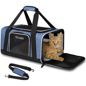 Petskd Pet Carrier 17x11x9.5 Alaska Airline Approved,Pet Travel Carrier Bag for Small Cats and Dogs, Soft Dog Carrier for 1-10 LBS Pets, Dog Cat Carrier with Safety Lock Zipper, Blue 