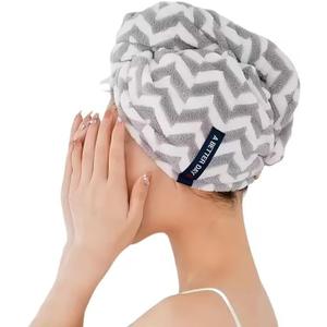 Microfiber Quick-Dry Hair Wrap Polyester Blend, Modern Striped Turban, Soft Absorbent, Low Lint Cap for Shower Spa Gym Travel, Grey