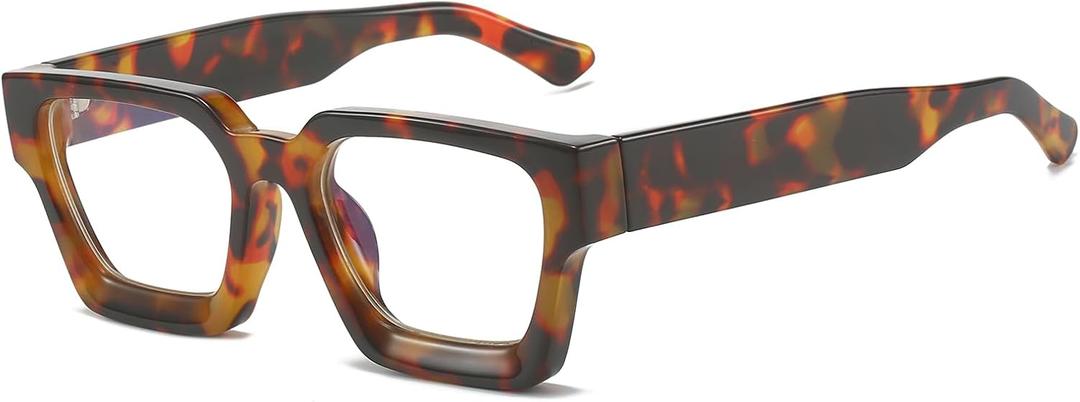 2 x Square Frame Glasses for Men Women Fashion Rectangle Computer Glasses Fake Face Glasses (Tortoise)