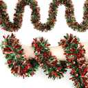 50Ft Red Green Christmas Tinsel Garland Xmas Tree Decorations Metallic Glitter Tinsel Twist Hanging Garland for Indoor Outdoor Christmas Holiday Party Decor