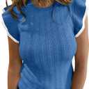 Saodimallsu Womens Summer Sleeveless Sweaters Vest Slimming Crewneck Cable Knit Ruffle Sweater Tank Tops Casual Work Tops (Small, Blue)