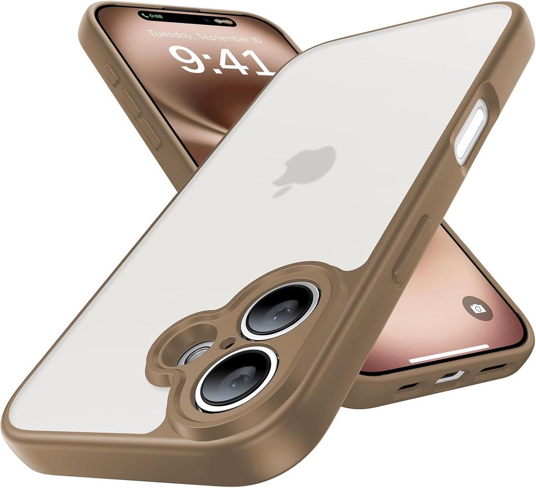 Shockproof for iPhone 16 Case, [Full Camera Protection] [Military-Grade Drop Protection] Protective Anti-Yellow Slim Translucent Matte Skin-Friendly for iPhone 16 Phone Case, Brown