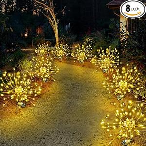 Anordsem Solar Lights Outdoor Waterproof: Garden Light Solar Powered for Yard Outside - Sparkler Fireworks Twinkle Lighting Path Decor 8 Pack - LED Starburst Gardening Gifts for Women Mom Wife, 8 Pack 120 LEDS