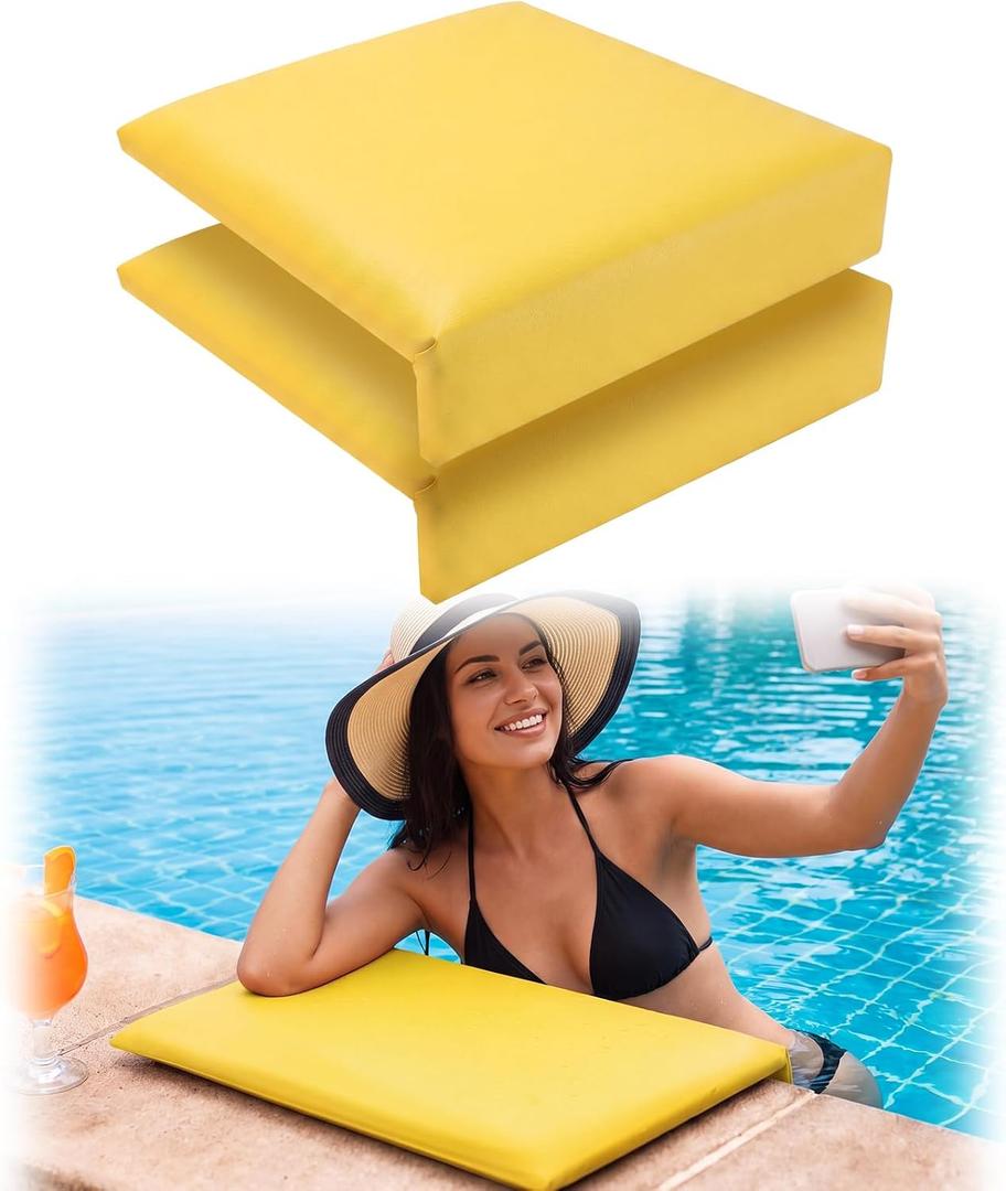 Novabright 2 Pcs Pool Seats for Edge of Pool Poolside Seating Mat with Soft Foam Pad Anti-Slip Cushion Waterproof Bath Seat Chair Poolside Accessories for Summer Outdoor Beach (Yellow,12 Inch)