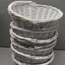 Barydat 6 Pcs Small Wicker Picnic Basket with Handle Flower Girl Baskets Oval Willow Woven Braided Gift Basket for Easter Weddings Baby Shower Home Garden Decor (White,9" x 7" x 4")